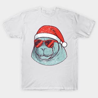 manatee in a Christmas hat distressed T-Shirt